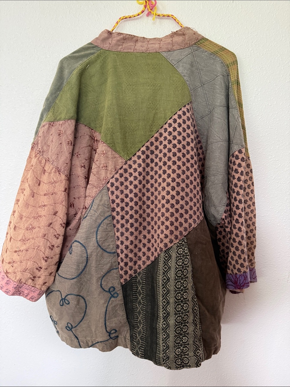 GUC - Sacred Threads Patchwork Button Cardigan - Olive, Mauve & Lavender (1-06) - Picture 2 of 5